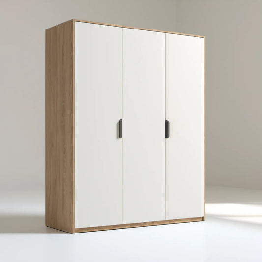 Szafa trzydrzwiowa biała/dąb/czarna 180 × 52 × 200 cm z płyty laminowanej