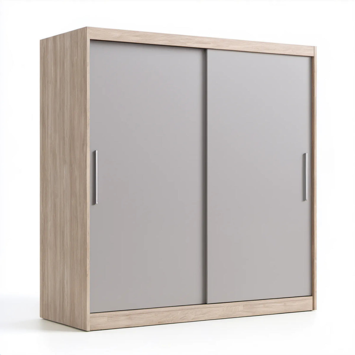 Szafa przesuwna 180 x 60 x 200 cm, szara i jasny dąb, z laminowanej płyty wiórowej