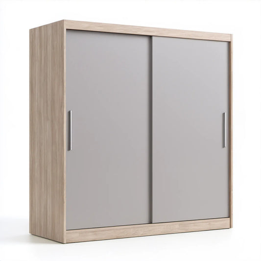 Szafa przesuwna 180 x 60 x 200 cm, szara i jasny dąb, z laminowanej płyty wiórowej