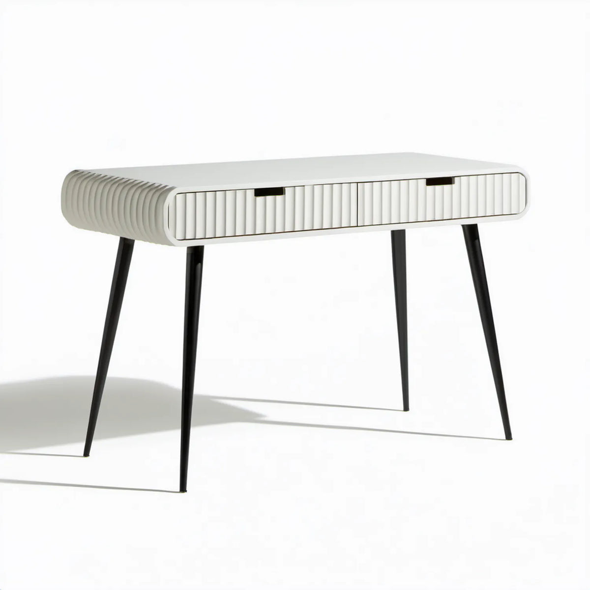 Biała konsola z 2 szufladami, czarne stalowe nogi, 120 x 40 x 78 cm, MDF