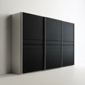 Czarna matowa szafa przesuwna z 3 drzwiami, 300 x 220 x 60 cm, srebrne profile