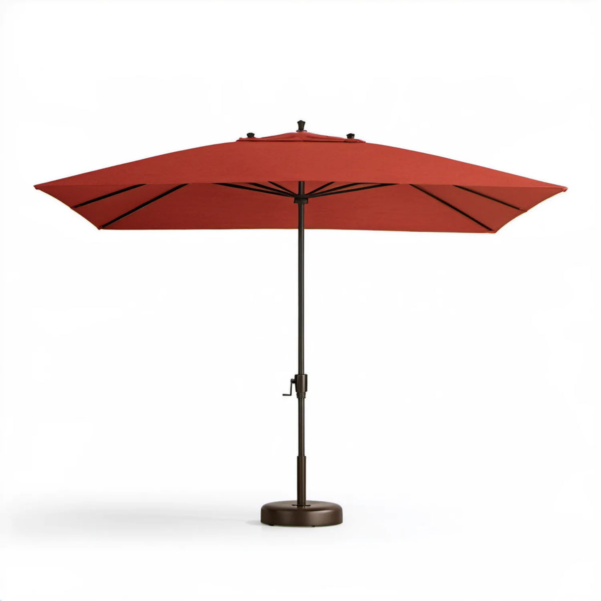 Prostokątny parasol ogrodowy 300 x 200 cm czerwony z czarnym masztem i brązową podstawą