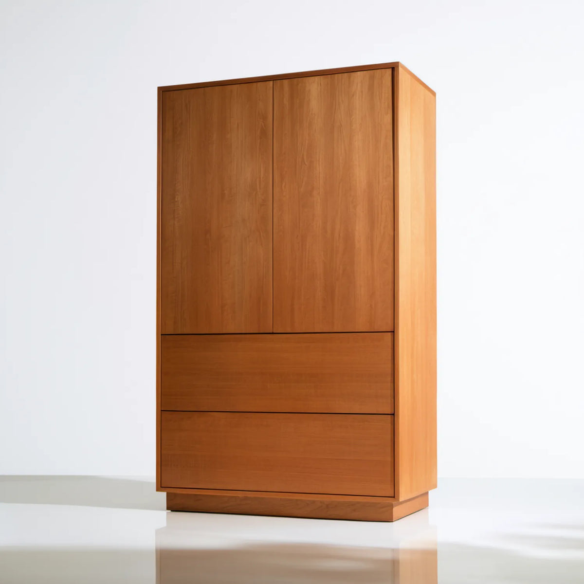 Brązowa szafa z litego drewna mango, 2 drzwi i 2 szuflady, 100 × 55 × 200 cm