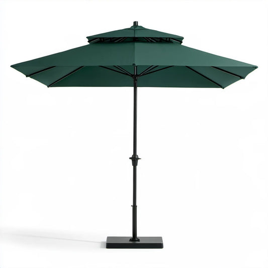 Parasol ogrodowy kwadratowy 300 x 300 cm, wys. 260 cm, ciemnozielony/czarny, z podwójnym daszkiem